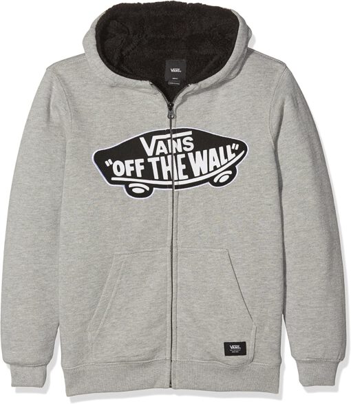 Sudadera exterior niño VANS con capucha y forrada interior borreguito Hood Zip Sweat Sherpa Hessel boys Ref. VN000XN1ADY Gris claro