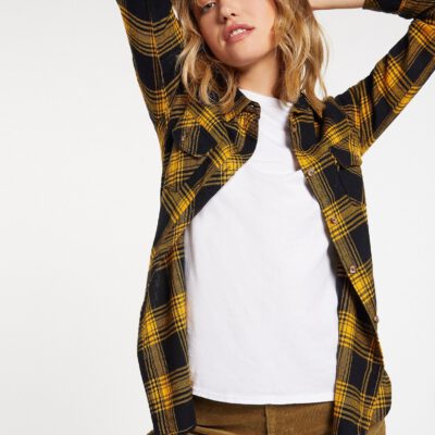 Camisa Mujer VOLCOM Franela manga larga GETTING RAD PLAID - GOLDEN HAZE Ref. B0531800 cuadros amarillo mostaza