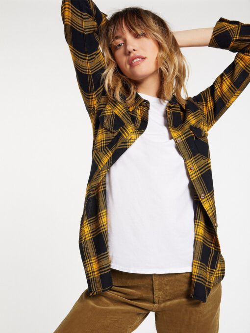 Camisa Mujer VOLCOM Franela manga larga GETTING RAD PLAID - GOLDEN HAZE Ref. B0531800 cuadros amarillo mostaza