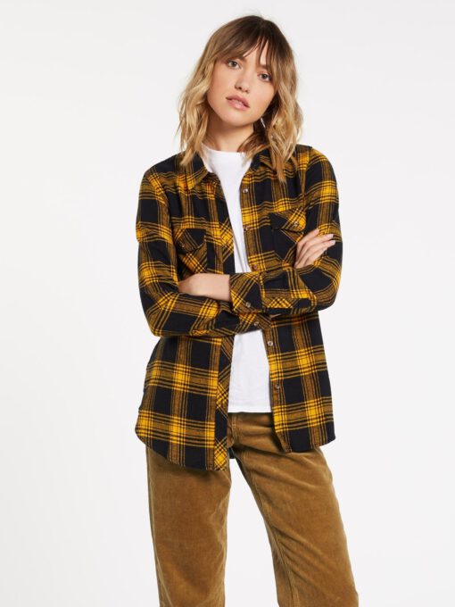 Camisa Mujer VOLCOM Franela manga larga GETTING RAD PLAID - GOLDEN HAZE Ref. B0531800 cuadros amarillo mostaza