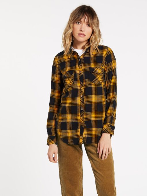 Camisa Mujer VOLCOM Franela manga larga GETTING RAD PLAID - GOLDEN HAZE Ref. B0531800 cuadros amarillo mostaza