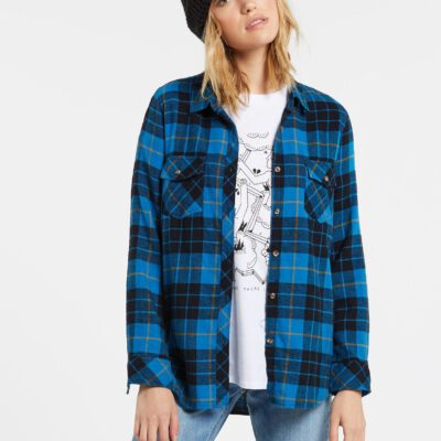 Camisa Mujer VOLCOM Franela manga larga GETTING RAD PLAID - TURKISH BLUE Ref. B0531800 cuadros azules