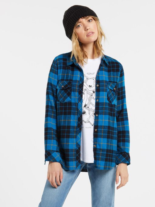 Camisa Mujer VOLCOM Franela manga larga GETTING RAD PLAID - TURKISH BLUE Ref. B0531800 cuadros azules