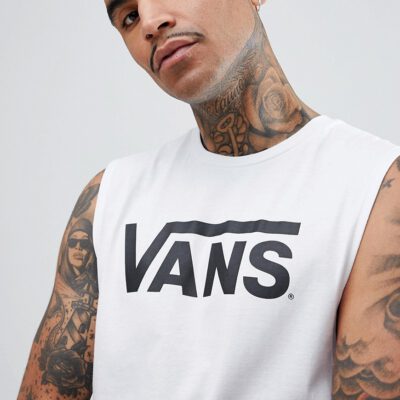 Camiseta Hombre VANS tirantes básica MN CLASSIC CHOPPER Ref. VA2WNFYB2 blanca con logo negro