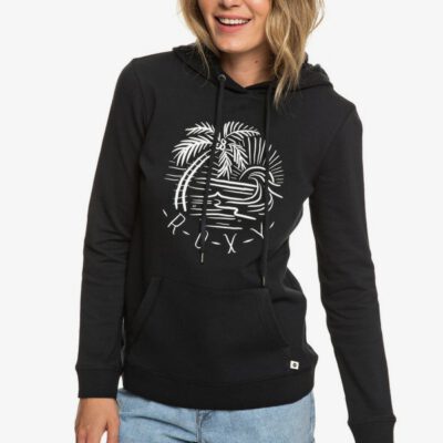 Sudadera ROXY con capucha para Mujer Secret Sands TRUE BLACK (kvj0) Ref. ERJFT03932 negra palmera tropical