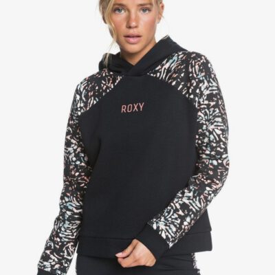 Sudadera ROXY con capucha para Mujer Kisses From La TRUE BLACK IZI (kvj7) Ref. ERJFT04267 Negra mangas multicolor