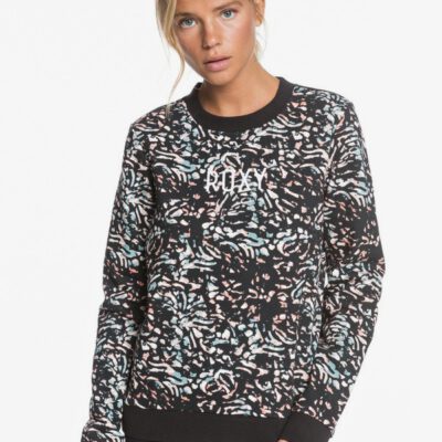 Sudadera ROXY cuello redondo Mujer Thousand Suns TRUE BLACK IZI (kvj7) Ref. ERJFT04268 Negra estampado multicolor