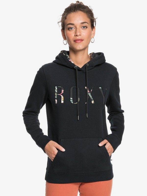 Sudadera ROXY con capucha para Mujer On Time ANTHRACITE (kvj0) Ref. ERJFT04280 Negra logo flores | Martimpe - Tienda Moda en Gausach, Vielha, Valle de Aran