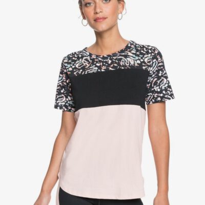 Camiseta técnica Mujer ROXY manga corta Maybe Not Today TRUE BLACK IZI (kvj7) Ref. ERJZT05015 negra y rosa palo