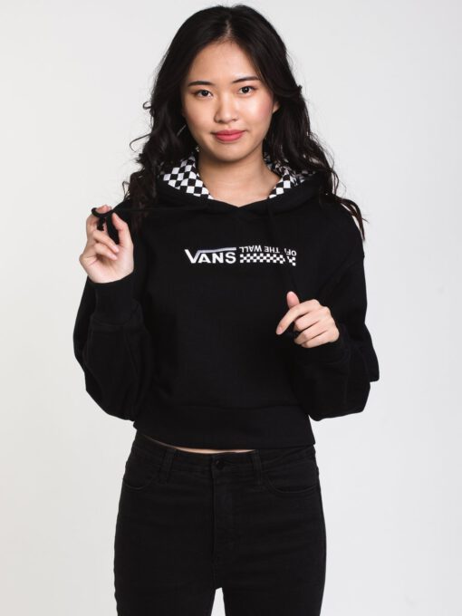 Sudadera corta VANS Mujer con capucha STRAIT OUT TURVY Ref. VN0A4DR7BLK negra cuadros ajedrez estampado Checkerboard,