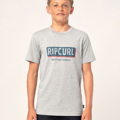 Camiseta RIP CURL Niño manga corta surfera Boxed Boy Grey Marle Ref. KTERK9 gris jaspeado logo pecho