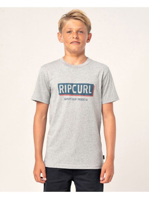 Camiseta RIP CURL Niño manga corta surfera Boxed Boy Grey Marle Ref. KTERK9 gris jaspeado logo pecho