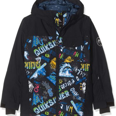 Chaqueta nieve QUIKSILVER niño con capucha Mission Block BLACK (kvj1) Ref. EQBTJ03080 negra dibujos multicolor