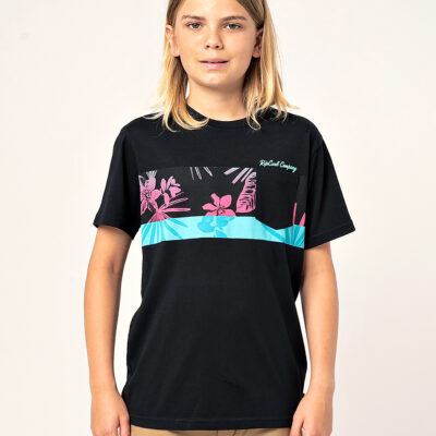 Camiseta RIP CURL Niño manga corta surfera Block Party Boy Black Ref. KTEYB4 Negra Inspiración polinesia flores