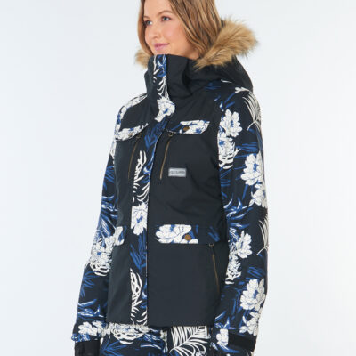 Anorak nieve RIP CURL con capucha pelo para mujer Chic Snow Jacket blac Ref. SGJDK4 negra/azul flores