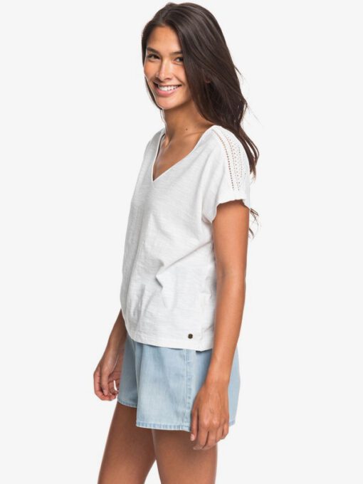 Camiseta ROXY Top de Manga Corta con Escote en Pico para Mujer Starry Dream SNOW WHITE (wbk0) Ref.ERJKT03651 blanca