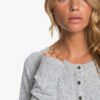 Sudadera ROXY suave cuello redondo botones Mujer Take It Home HERITAGE HEATHER (sgrh) Ref. ERJKT03746 gris claro