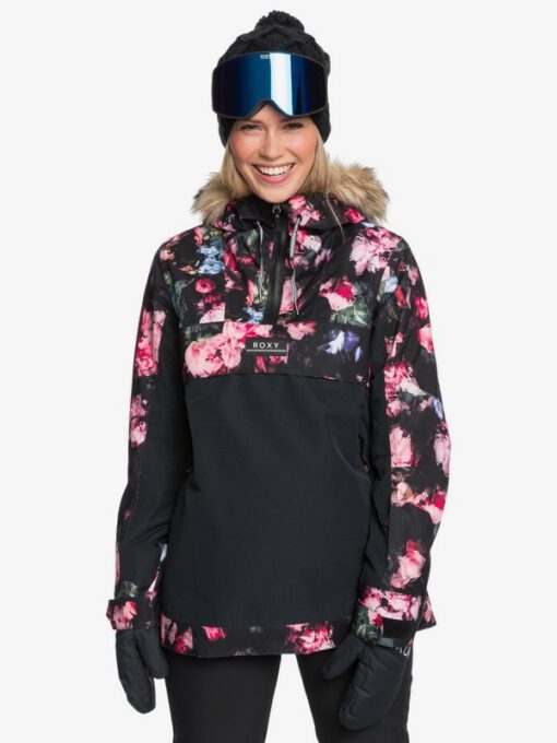 Anorak nieve ROXY con capucha pelo mujer Shelter TTRUE BLACK BLOOMING PARTY (kvj6) Ref. ERJTJ03262 negra floreada