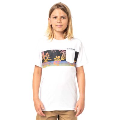 Camiseta RIP CURL Niño manga corta surfera Block Party Boy White Ref. KTEYB4 Blanca Inspiración polinesia flores