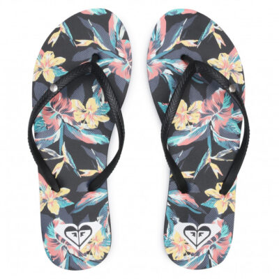 Sandalias ROXY Chanclas goma dedo playa Mujer Bermuda Black (ant) Ref. ARJL100664 Floral tropical negra/multicolor