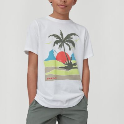 Camiseta O'NEILL manga corta niño surfera PALM SHORTSLEEVE T-SHIRT Powder white Ref. 1A2478 blanca palmera