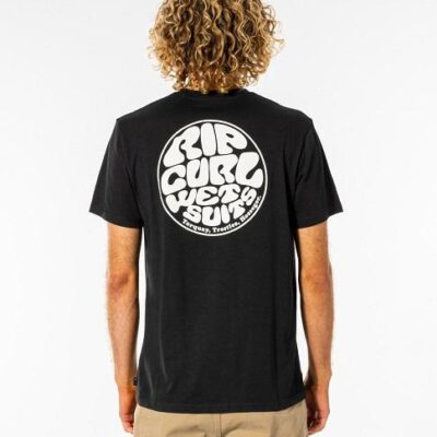 Camiseta RIP CURL hombre manga corta surfera Wettie Essential Black Ref. CTEST9 negra logo pecho y espalda