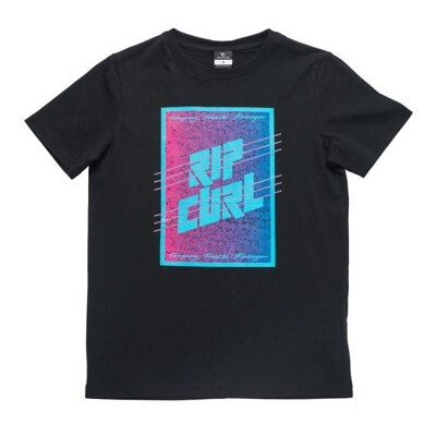 Camiseta RIP CURL Niño manga corta surfera AGGROFRAME RECTANGLE SS TEE Black Ref. KTELB4 negra logo pecho