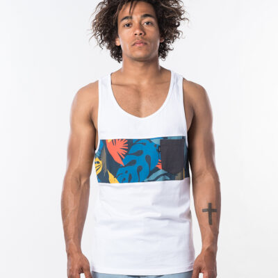 Camiseta RIP CURL hombre tirantes BUSY SESSION TANK Optical white Ref. CTEPD5 blanca bolsillo pecho TROPICAL