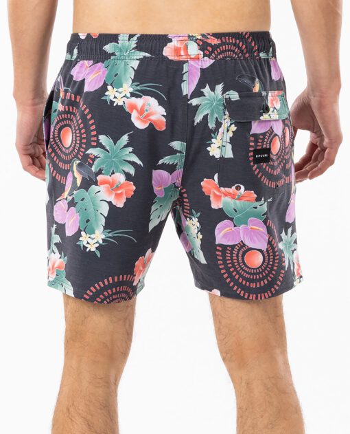 Bañador corto RIP CURL surfero para hombre Beach Party Volley Black Ref. CBOQK9 negro flores tropical