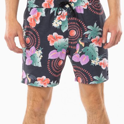 Bañador corto RIP CURL surfero para hombre Beach Party Volley Black Ref. CBOQK9 negro flores tropical