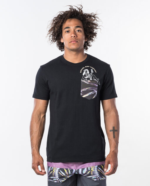 Camiseta RIP CURL hombre manga corta In Da Pocket Short Sleeve Black Ref. CTEOQ5 negra bolsillo pecho