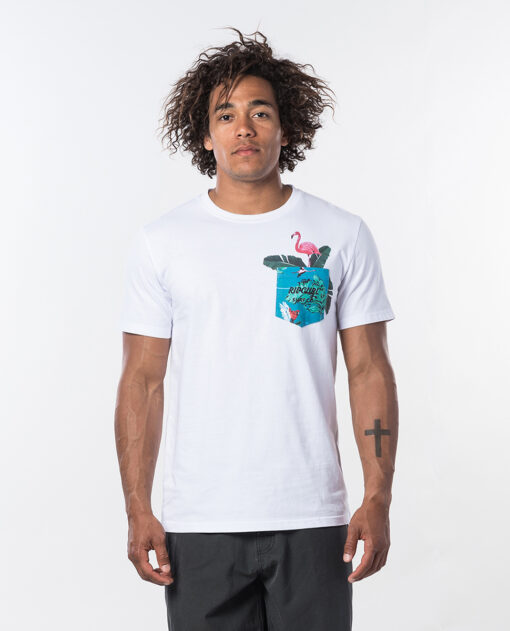 Camiseta RIP CURL hombre manga corta In Da Pocket Short Sleeve Optical white Ref. CTEOQ5 blanca bolsillo pecho pelicano