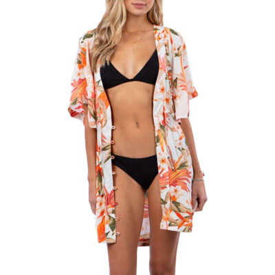 Kimono RIP CURL con botones para mujer North Shore Light Pink Ref. GSHDV9 rosa palo flores ALOHA