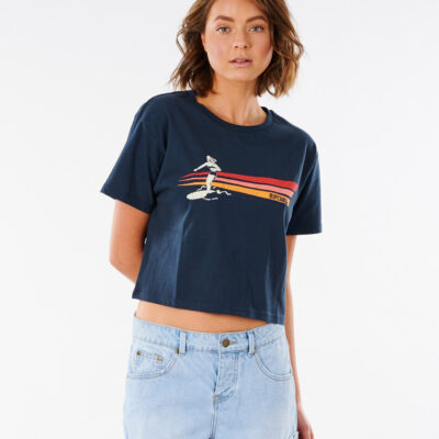 Camiseta top RIP CURL surfera manga corta para mujer Crop Golden State Navy Ref. GTEKT9 azul playa aloha