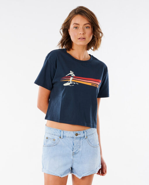 Camiseta top RIP CURL surfera manga corta para mujer Crop Golden State Navy Ref. GTEKT9 azul playa aloha