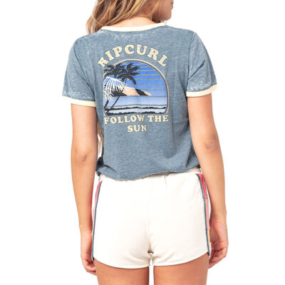 Camiseta RIP CURL surfera manga corta para mujer Golden State Ringer Navy Ref. GTEZB5 azul playa aloha