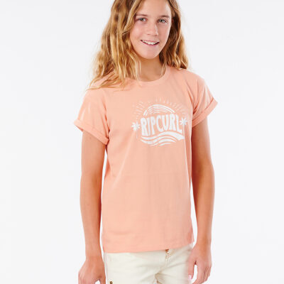 Camiseta RIP CURL niña manga corta surfera Sunny Day Girl peach Ref. JTEAH9 melocotón logo pecho