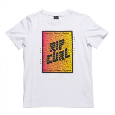 Camiseta RIP CURL Niño manga corta surfera AGGROFRAME RECTANGLE SS TEE Optica white Ref. KTELB4 blanca logo pecho