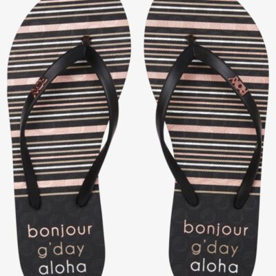 Sandalias ROXY Chanclas goma playa niña/mujer Viva Stamp BLACK (blk) Ref. ARJL100683 negra/rosa palo rayas