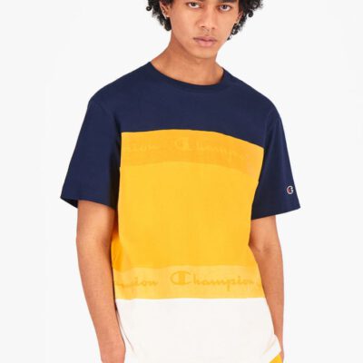 Camiseta CHAMPION Hombre manga corta Cuello redondo TOMBRÉ STRIPE T-SHIRT Buttercup Yellow Ref. 215948 Amarillo/marino/blanco