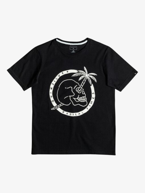 Camiseta QUIKSILVER manga corta niño surfera Classic Palm Skull BLACK (kvj0) Ref. EQBZT03477 negra calavera con parche brillante en la oscuridad