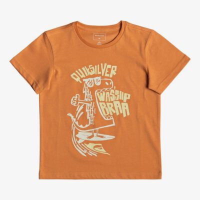 Camiseta QUIKSILVER manga corta niño surfera Wasup Dino FLAMINGO (nks0) Ref. EQKZT03288 naranja divertida