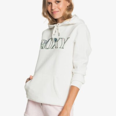 Sudadera ROXY suave con capucha Mujer Right On Time SNOW WHITE (wbk0) Ref. ERJFT04341 blanca logo flores