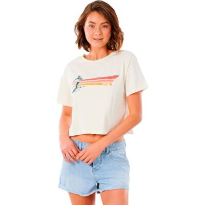 Camiseta top RIP CURL surfera manga corta para mujer Crop Golden State Bone Ref. GTEKT9 crudo playa aloha