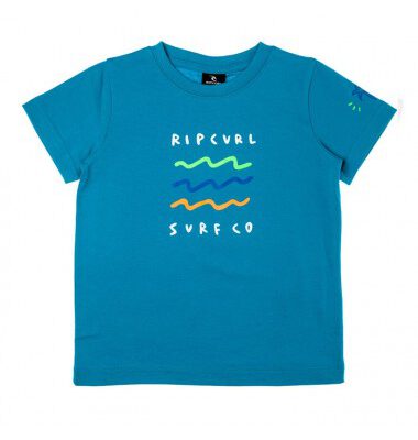 Camiseta RIP CURL manga corta niño surfera Wavey groms ss Tee Barrier Ref. OTEAW4 azul divertida