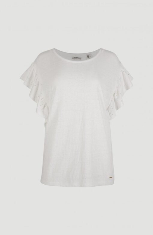 Camisa top O'NEILL mangas cortas volantes para mujer FLUTTER T-SHIRT Powder white Ref. 1A7338 blanca volantes