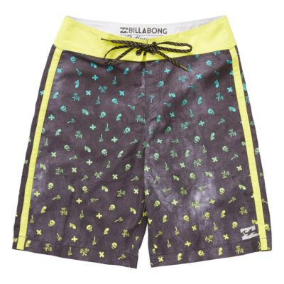 Bañador BILLABONG surfero niño Short elástico Boys Peakys Billy OG 15 Ref. C2BS03 negro/amarillo palmeras