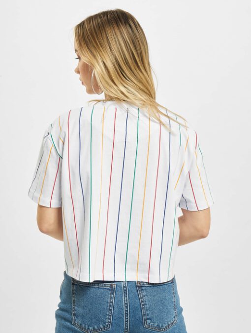 Camiseta top KARL KANI manga corta para mujer SIGNATURE PINSTRIPE TEE WHITE Ref. KKWQ12117WTH blanca rayas colores