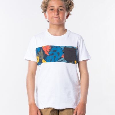 Camiseta RIP CURL manga corta niño surfera Block Pocket Short Sleeve Boy Optical White Ref. KTEQT4 blanca bolsillo pecho