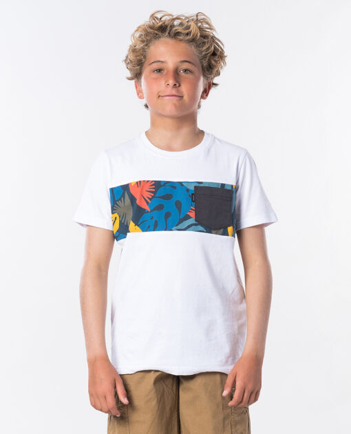 Camiseta RIP CURL manga corta niño surfera Block Pocket Short Sleeve Boy Optical White Ref. KTEQT4 blanca bolsillo pecho